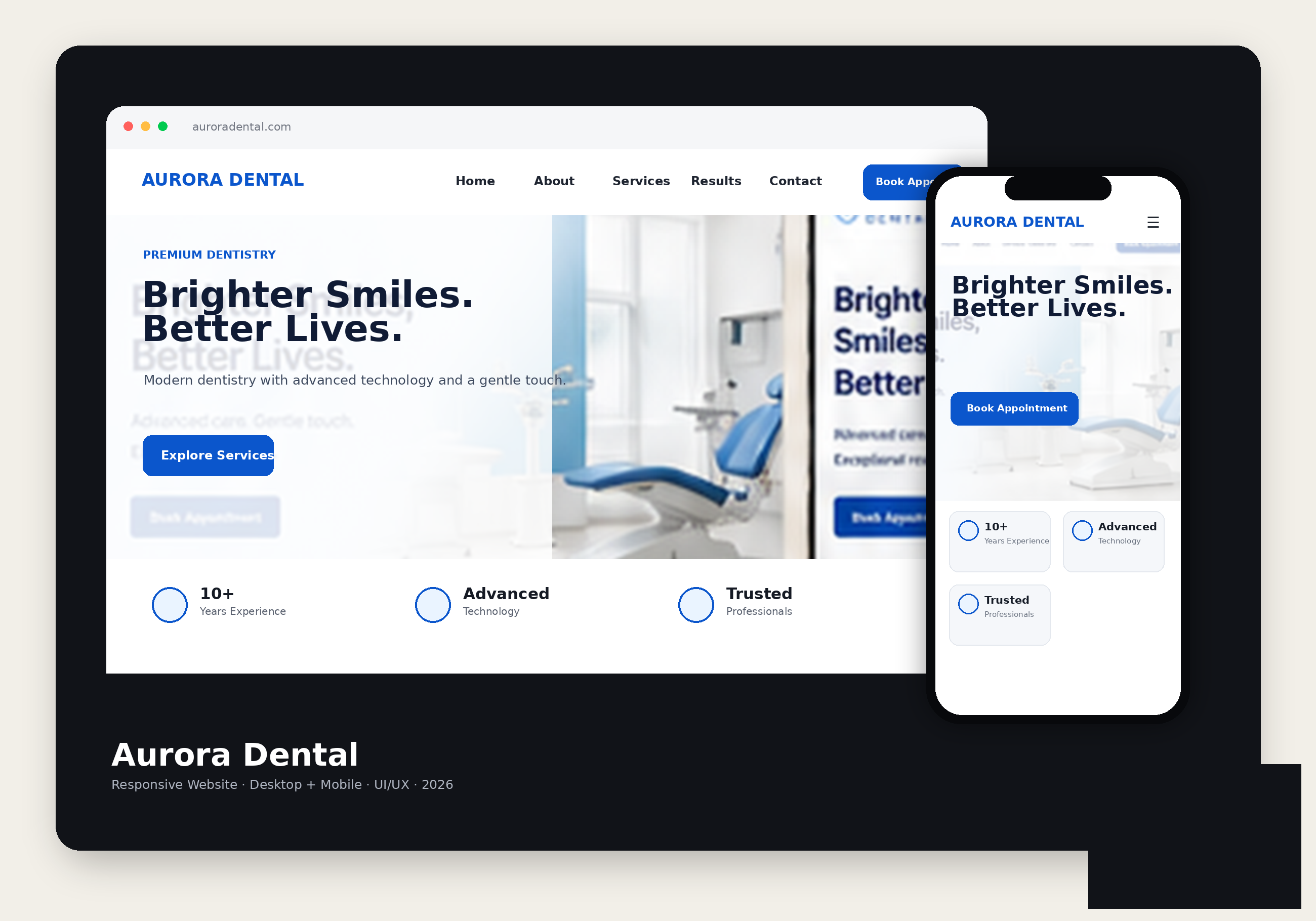 Aurora Dental desktop and mobile website concept