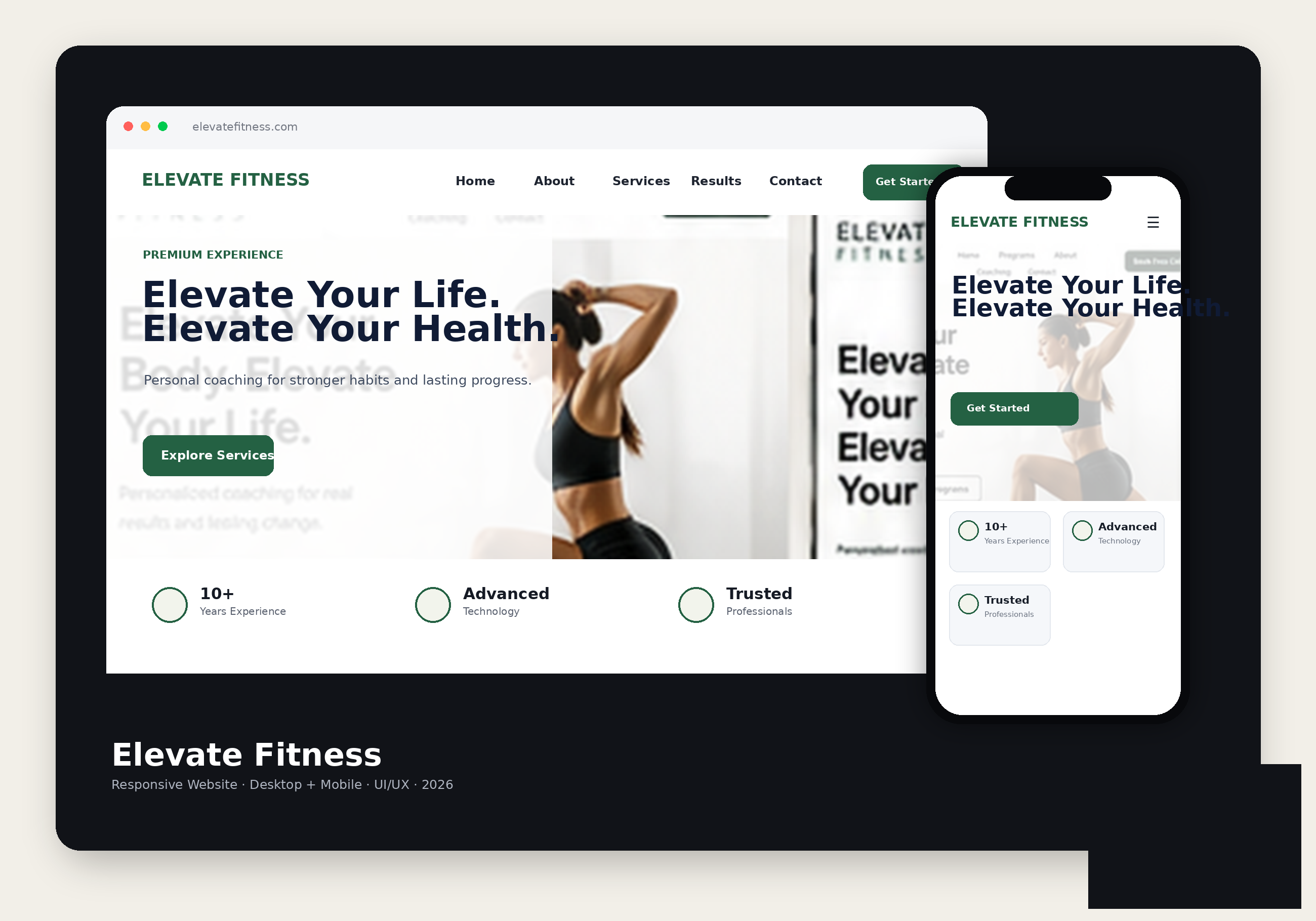 Elevate Fitness desktop and mobile website concept