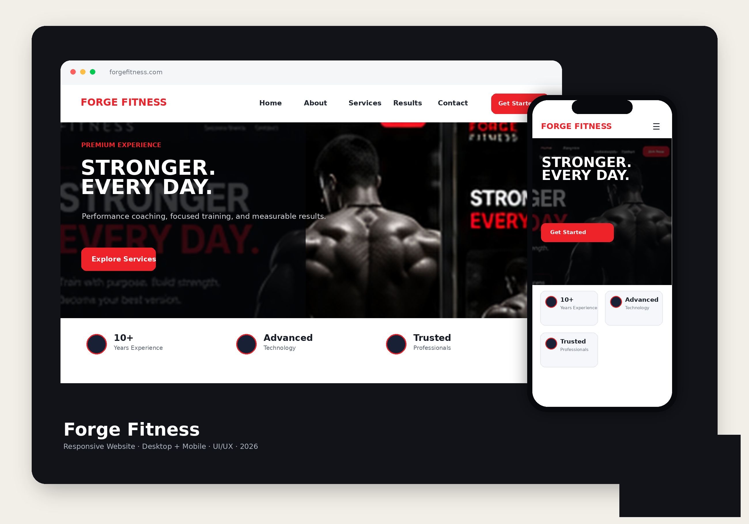 Forge Fitness desktop and mobile website concept