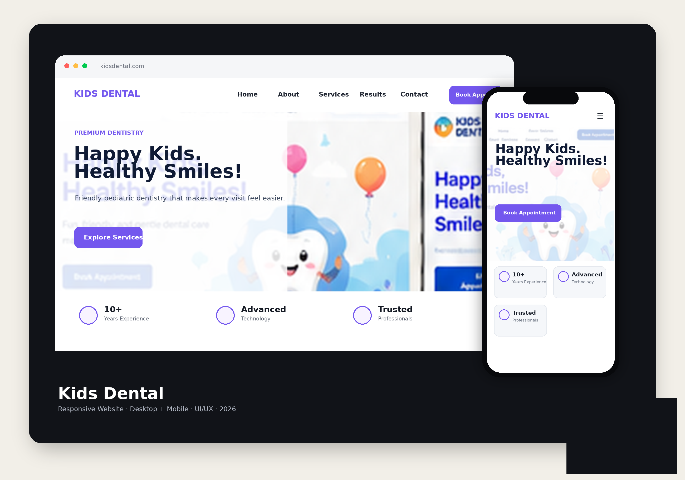 Kids Dental desktop and mobile website concept