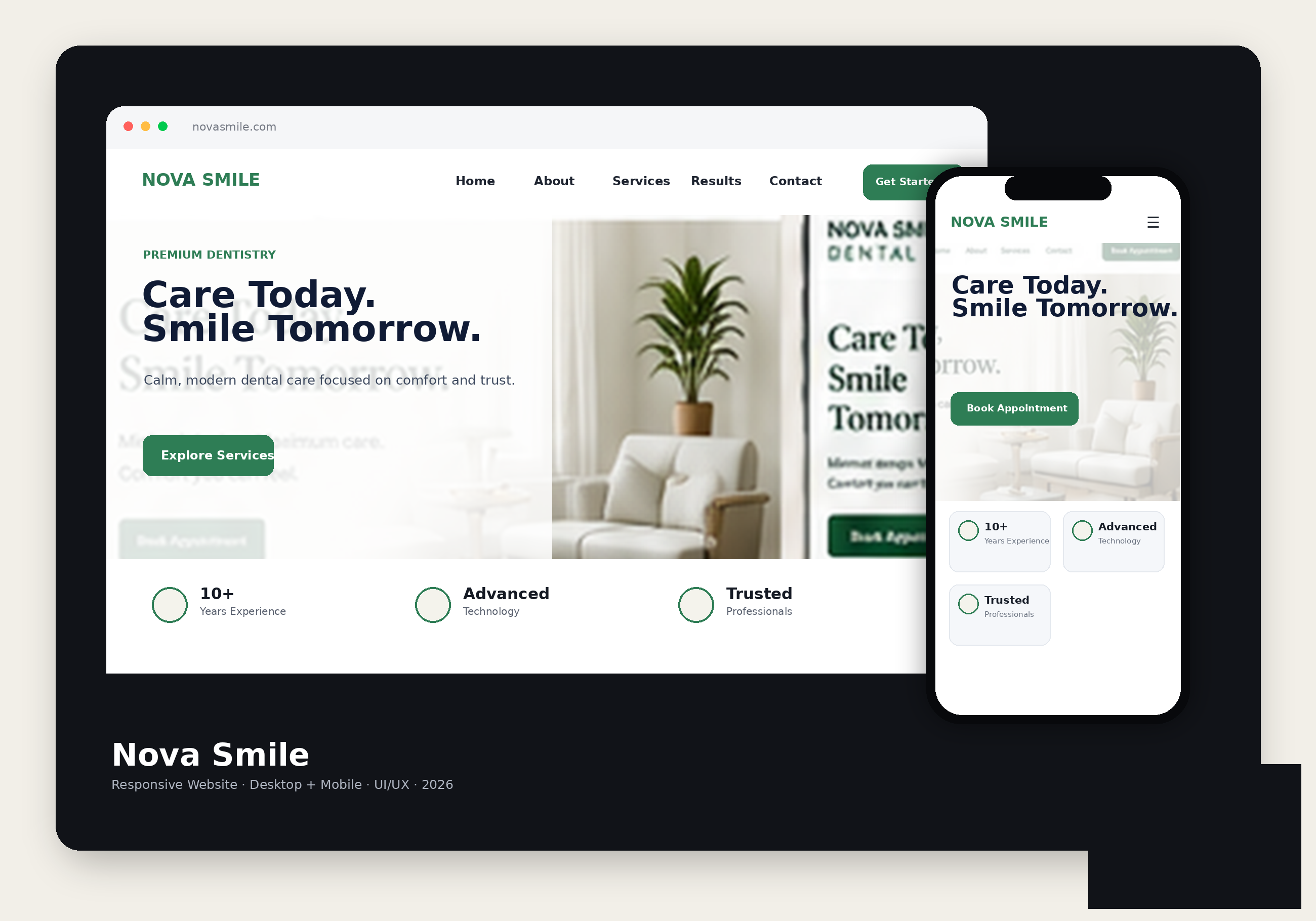 Nova Smile desktop and mobile website concept
