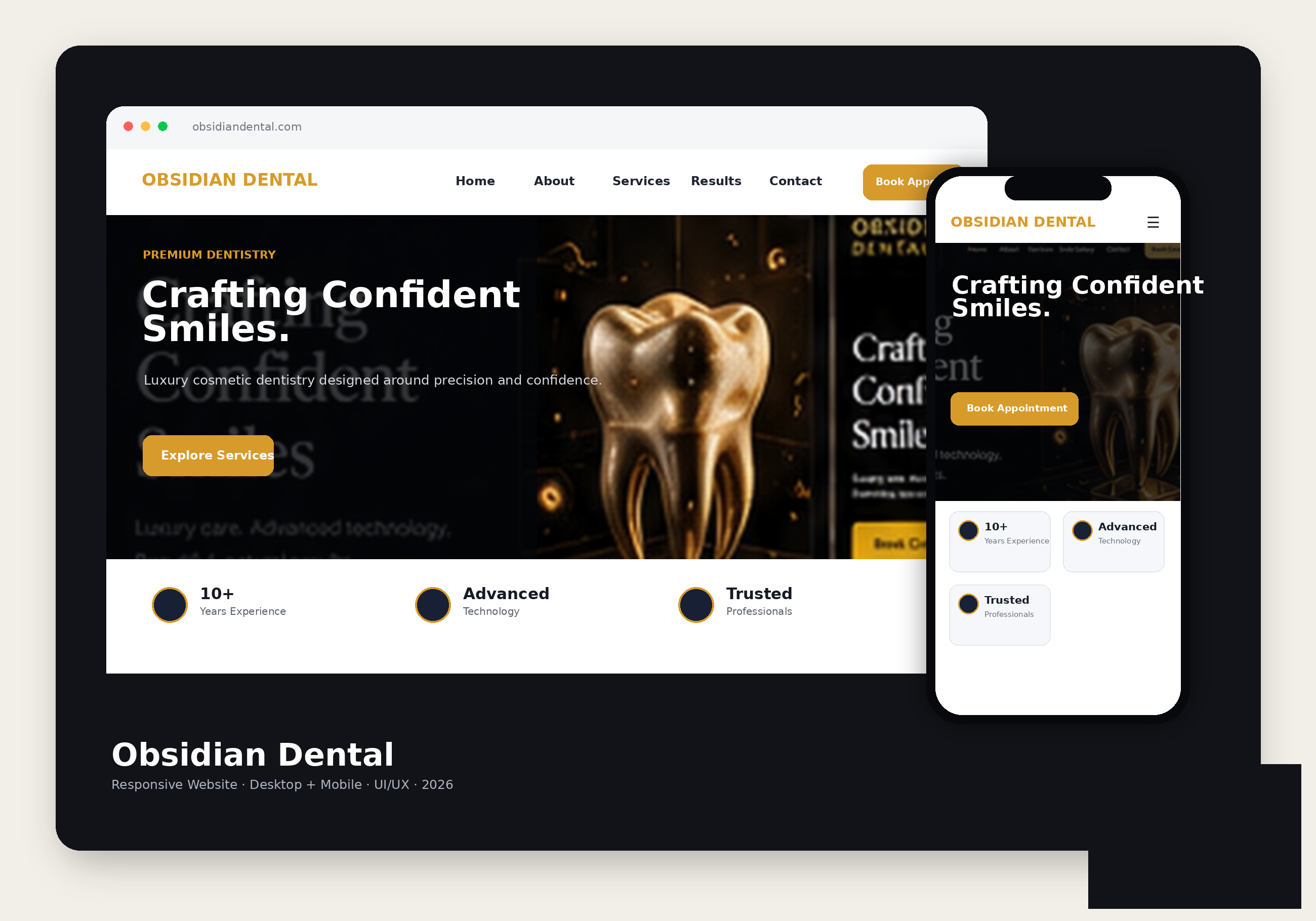 Obsidian Dental desktop and mobile website concept
